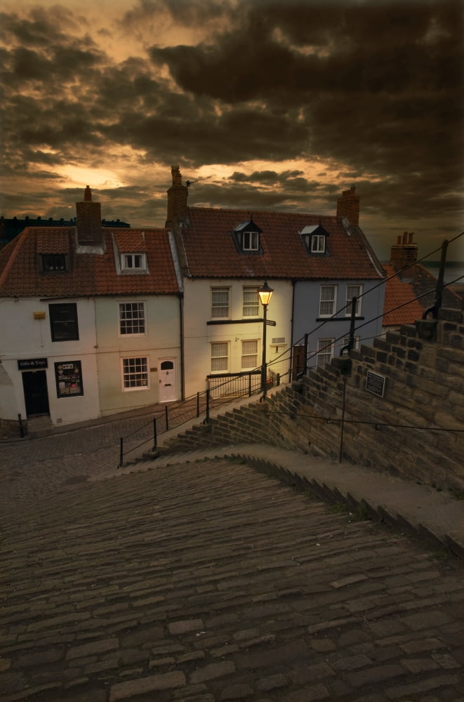 Whitby Village At Night Yorkshire England Canvas Art - John Short  Design Pics (11 x 17)