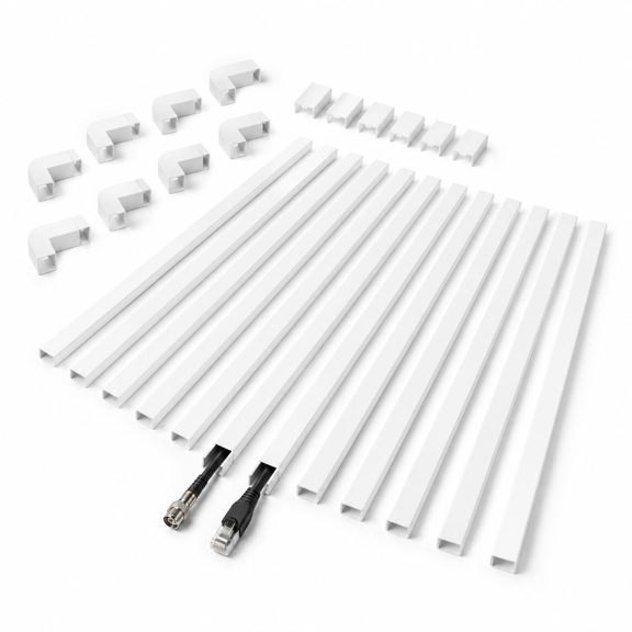 White 0.6in W X 0.4in H X 204in L Cable Organizer Raceway for TV and Media Cords
