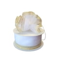 thumbnail image 1 of White 1-1/2" Sheer Organza Ruffle Type Wide String Pull Bow Ribbon with Gold Edge 25Yards gift wrapping favor decorating, 1 of 5
