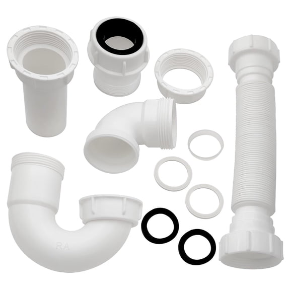 White 1 1/4" And 1-1/2" Plumbing Kit Threaded Adapter J-bend Drain Pipe Extension Tailpiece