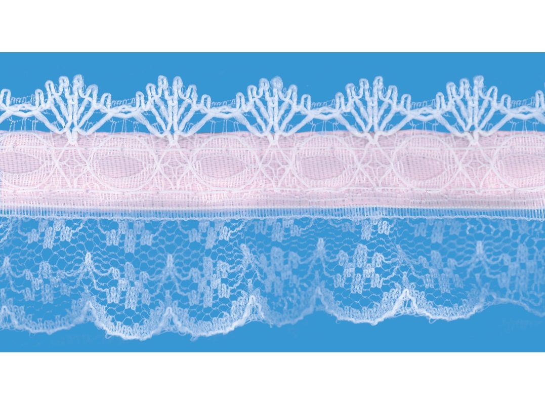 White 1 1/4" Lace with Pink Ribbon