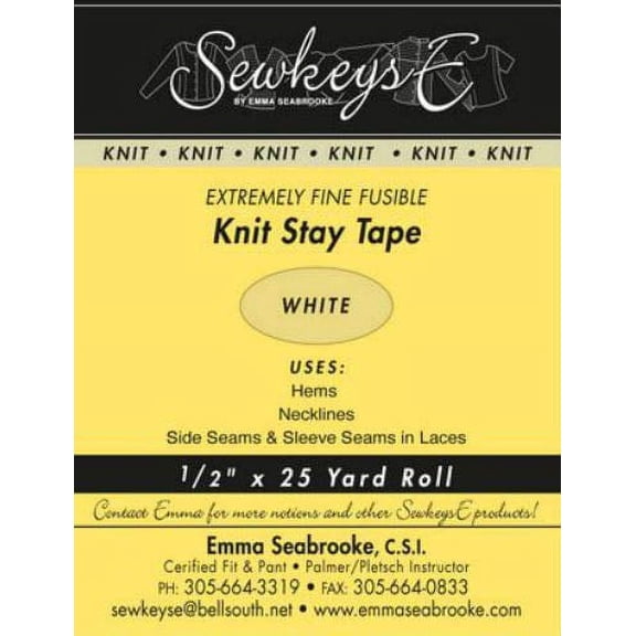 White - 1/2" Fusible Knit Stay Tape - 0.5" X 25 Yards SewkeysE Extremely Fine Knit Interfacing Sold by The 25 Yard Roll (KST-01) M494.09
