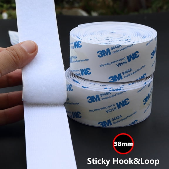 White 1.5-Inch Heavy Duty Sticky Back Tape  10FT Long Self Adhesive Hook and Loop Fastener for Home & Auto DIY