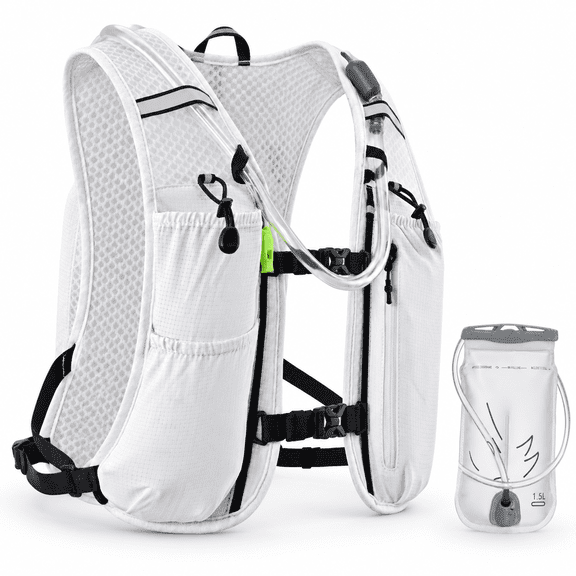 White 1.5L Hydration Pack Running Vest with Breathable Fabric and Multi Pockets
