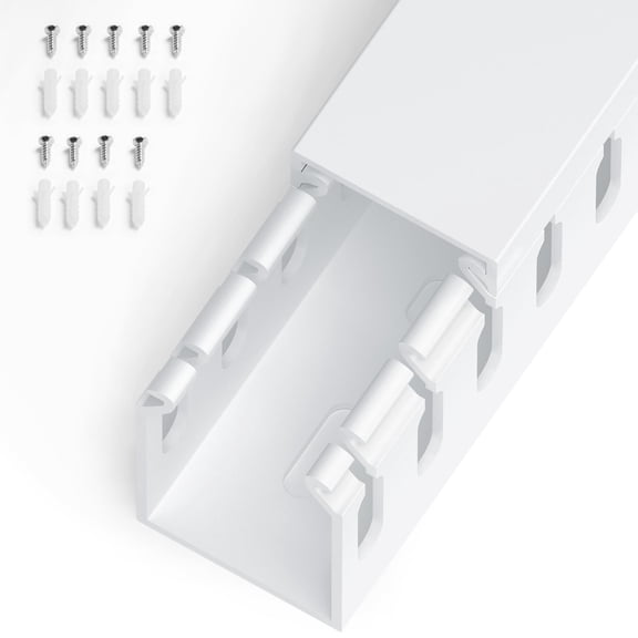 White 1.6in H × 1.2in W × 6ft L Cable Organizer Raceway Kit for Desk, Computer, Network Cords
