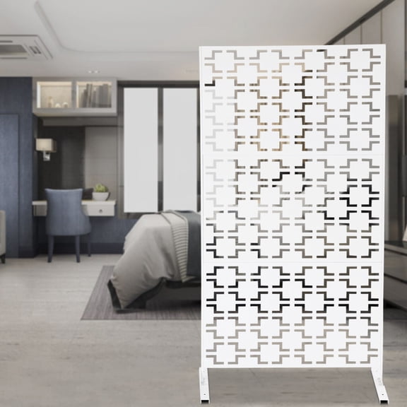 White 1.9m/ 6.2ft Room Divider Privacy Screen Panels Stand Privacy Screen Steel Frame Grid/Striped