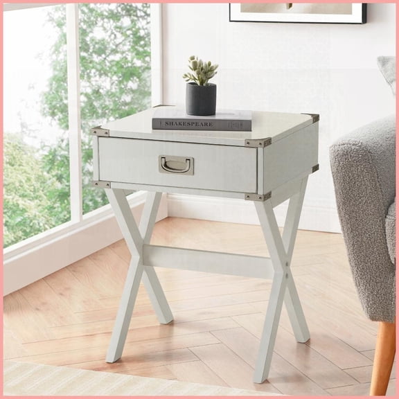 White 1-Drawer Coffee Table with Wood Top & Metal Corners - Sturdy X-Base, Versatile for Living Room & Bedroom