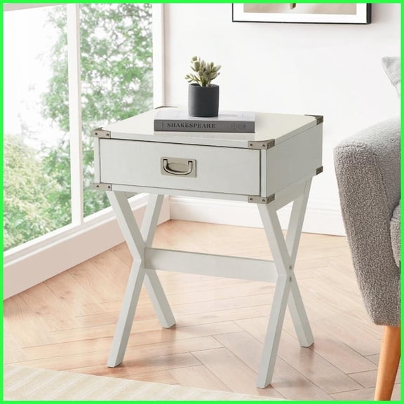 White 1-Drawer Coffee Table with Wooden Top & Metal Corners – Rustic Charm & Practical Storage for Living Room