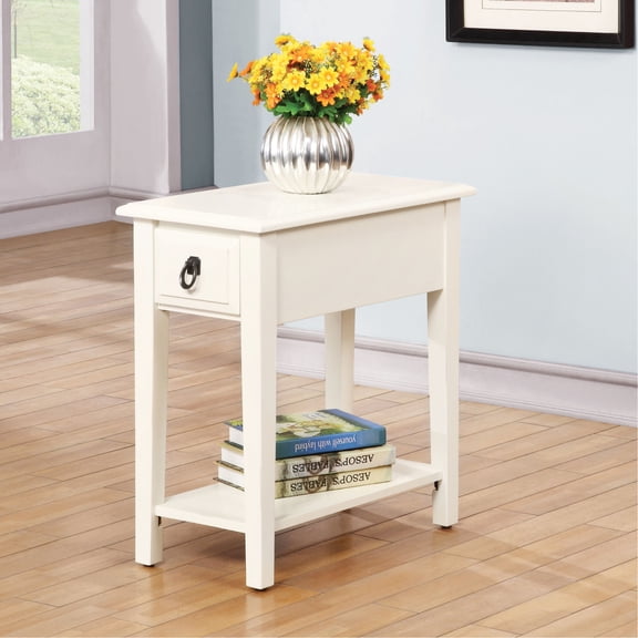 White 1 - Drawer Table with Shelf | Easy Disassembly for Transportation in Living Areas | Rubberwood and Ash Veneer | Organizes Small Essentials Handily