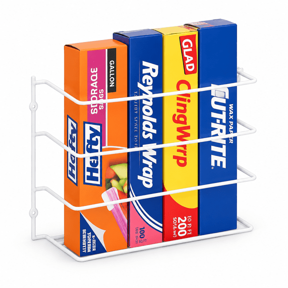 White 1 Pack Kitchen Wrap & Food Bag Cabinet Wall Mount Organizer