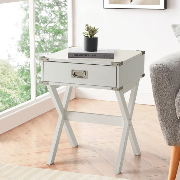 dokea White 1-Drawer End Table - Wood & Metal Finish - End Tables