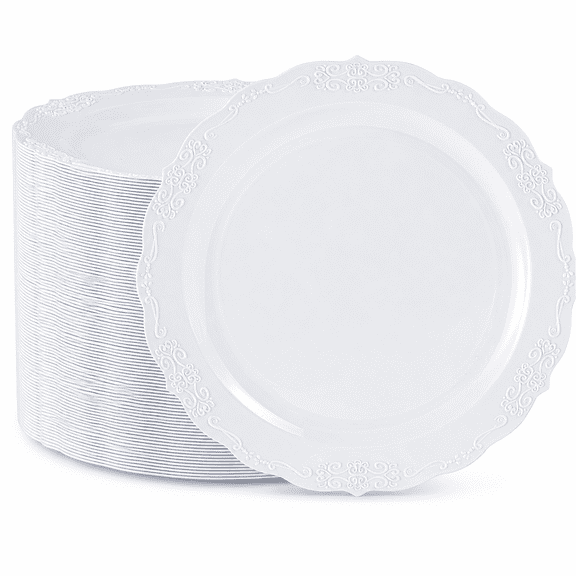 White 10.25" Plastic Dinner Plates Party Supplies