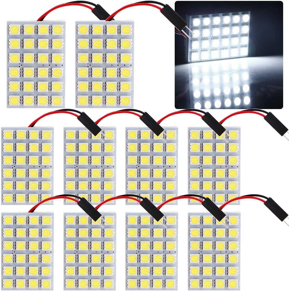 6-Pack 5050 LED Panel Dome Light Bulbs For Car Interior - 24 SMD, DC 12V, With T10 BA9S Festoon Adapters