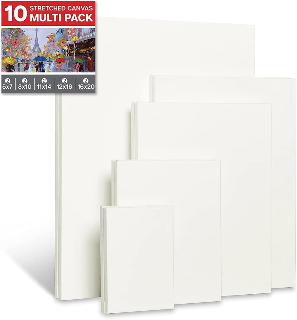 White 10 Pc. MultiPack Stretched Artist Canvas, Gesso Primed 100