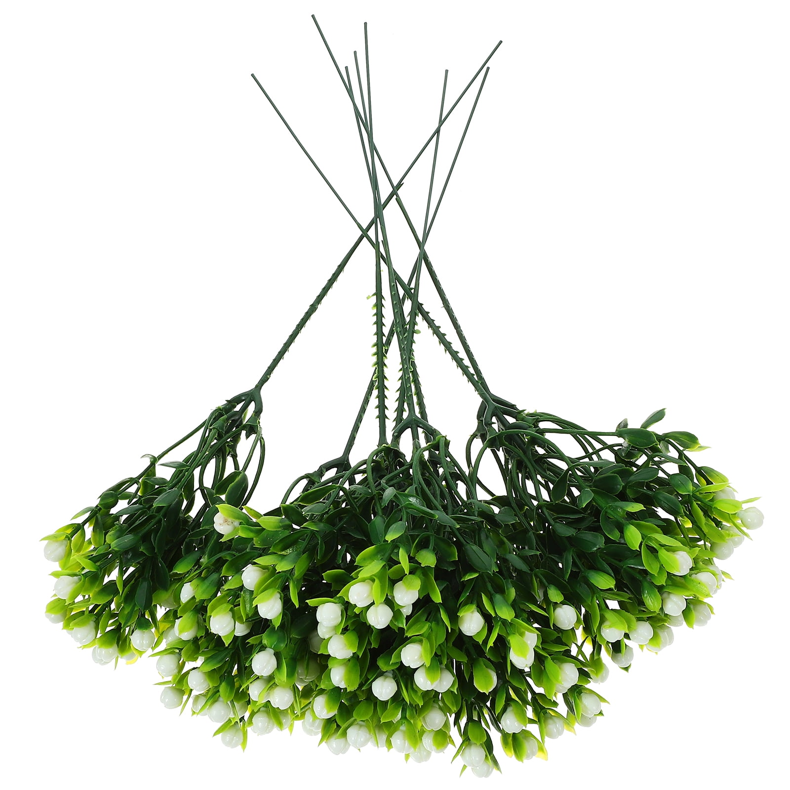 White 10 Pcs Plastic Faux Flower Bunches Simulated Grass Small