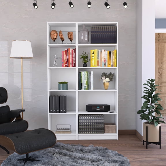 White, 10-Shelf Bookcase - Offers Ample Storage Space
