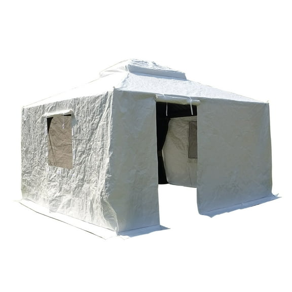 White 10'x12' Universal Gazebo Cover with Sidewalls, All-Weather Waterproof Enclosure, Mesh Windows & Zippered Door