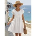 thumbnail image 1 of White 100% Cotton Button-Front Bat Sleeve Casual Short Dress For Women, 1 of 8