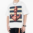 thumbnail image 1 of White 100% Cotton Short Sleeve Shirt with Blue Stripes and Red Anchor Print, 1 of 6