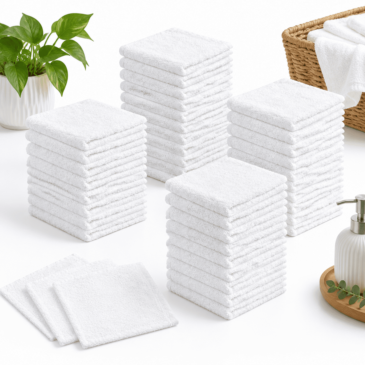 White 100 Pack 12x12 Inch Cotton Terry Multipurpose Cleaning Cloths ...