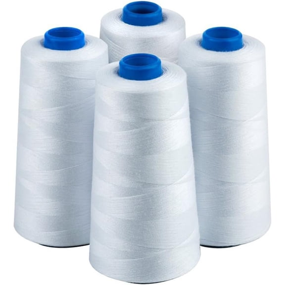 White 100% Polyester Sewing Thread, 3000yds/pcs, 4 Pcs/Pack, Total 12000yds, 40/2