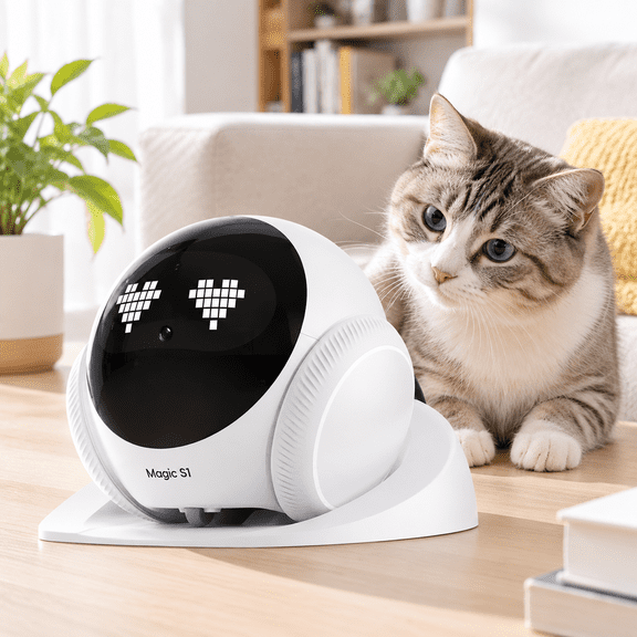 White 1080p App-Controlled Mobile Pet Camera Robot for Dogs and Cats