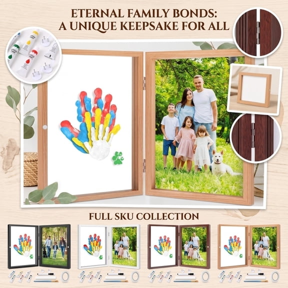 White 10X7 Inch Hanging Photo Display, Housewarming Gift, Family Handprint Kit, Acrylic Paint Set for Student, Magnetic Hinged Design, All Accessories Included for Diy Family