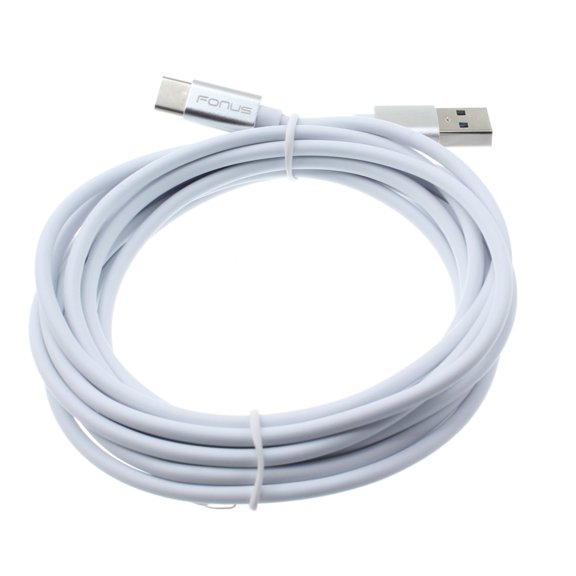 White 10ft Long Type-C Cable Rapid Charger Sync USB Wire D2R for Samsung Galaxy S8 active S10e S10+ S10 5G Note9 Note8 A9 - Sonim XP3 - Sony Xperia XZs XZ3 XZ1 XA1 L1 - Xiaomi Mi Mix 2 9