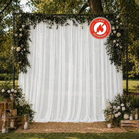 White 10x10 feet Chiffon Sheer Curtain Panel Backdrop Drape for Event Decorations