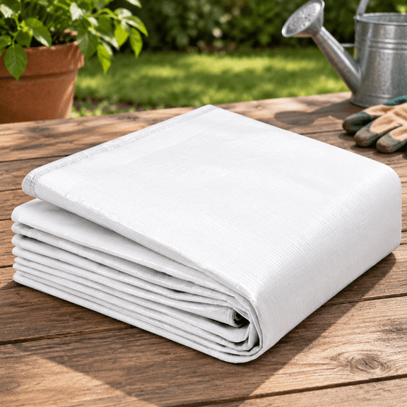 White 10x12 Ft Heavy Duty 12 Mil Thick Waterproof UV Resistant Polyethylene Tarp with Grommets