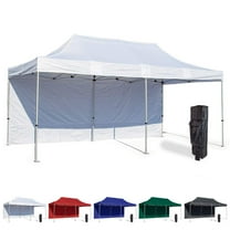 White 10x20 Instant Canopy Tent and Side Wall - Commercial Grade Aluminum Frame with Water-Resistant Canopy Top and Sidewall - Bag and Stake Kit Included (5 Color Options)