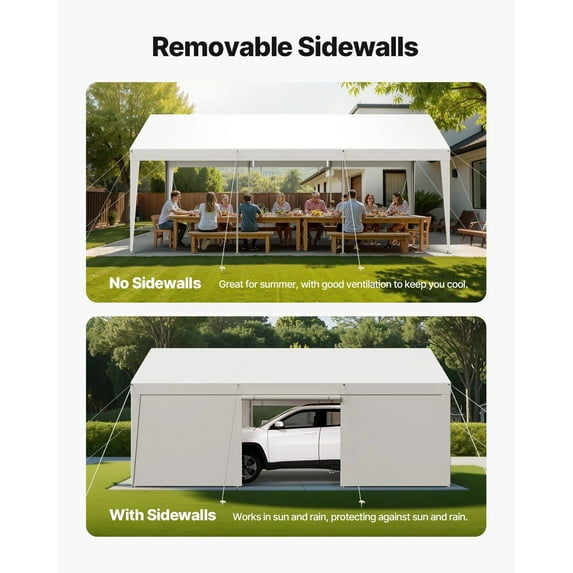 White 10x20FT Heavy Duty Carport Canopy, Outdoor Car Shelter with Sidewalls - UV Resistant