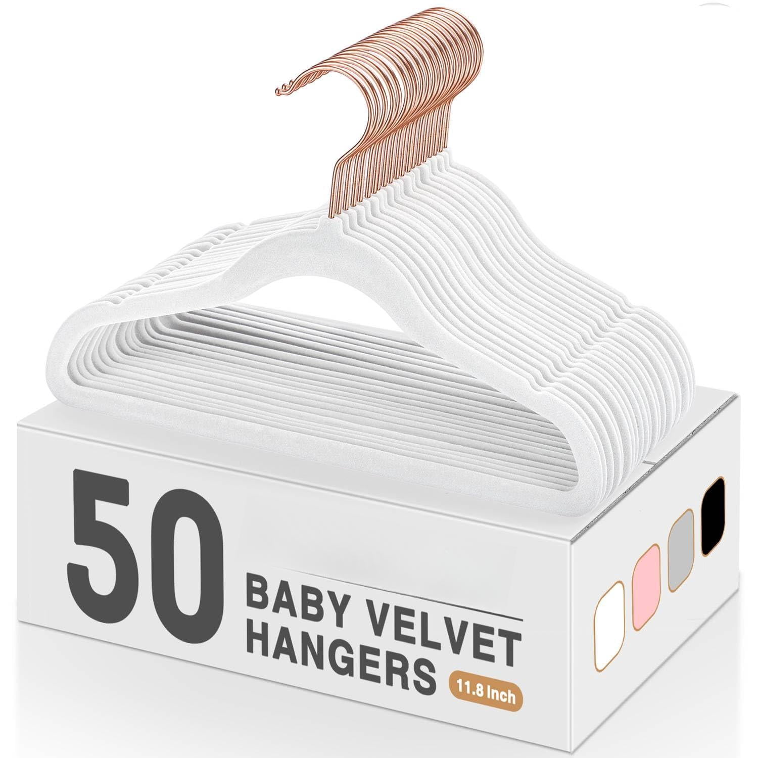 White 11 inch-50P Felt Non-Slip Clothes Hangers for Closet Storage