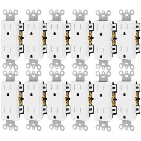 White 110V Square Outlet,15 Amp Tamper Resistant Outlet,12 Pack 15 Amp Decora Slim Outlet,5-15R,3 Wire Plug Outlet,Residential Commercial Grade,Ultra-Slim,Heavy Duty,Self-Grounding,UL/Cul