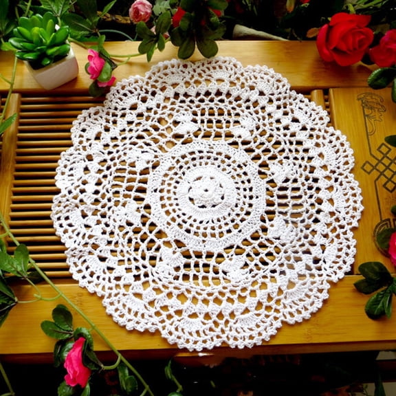 White 12 Inch Handmade Crochet Doilies Cotton Table Mats Round Lace Placemats Elegant Vintage Crochet Doily for Home Dining Decor,doily