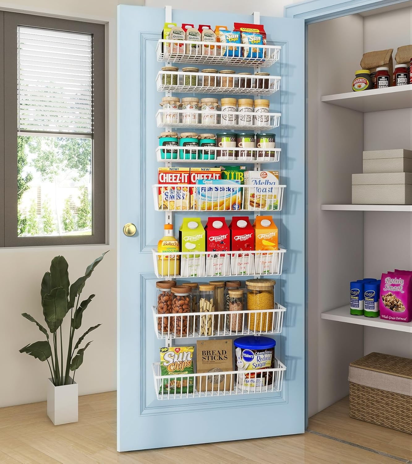 White 12 Inch Wide Narrow Over The Door Pantry Organizer, Pantry