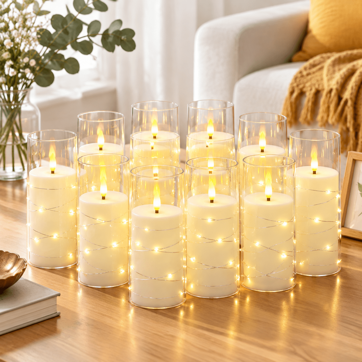 Skip Remote Operating White-12 LED Candles with Embedded Star String, Remote Operated for ...