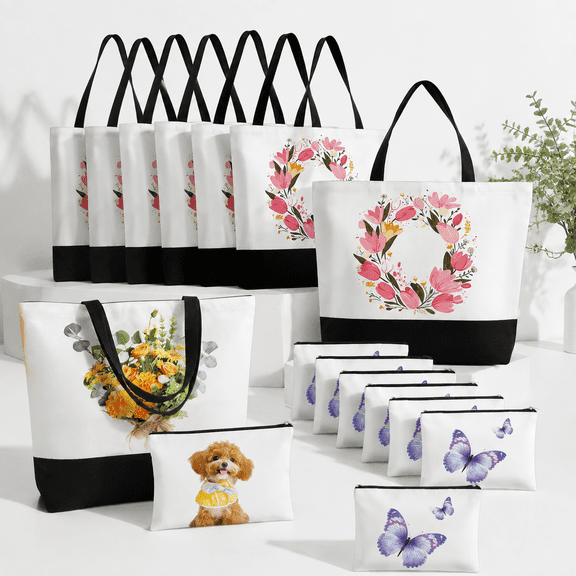 White 12 Pack Polyester Cotton Sublimation Blank Canvas Tote Bags
