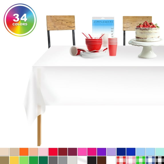 White 12 Pack Standard Disposable Plastic Party Tablecloth 54 Inch. x 108 Inch. Rectangle Table Cover By Zimpleware