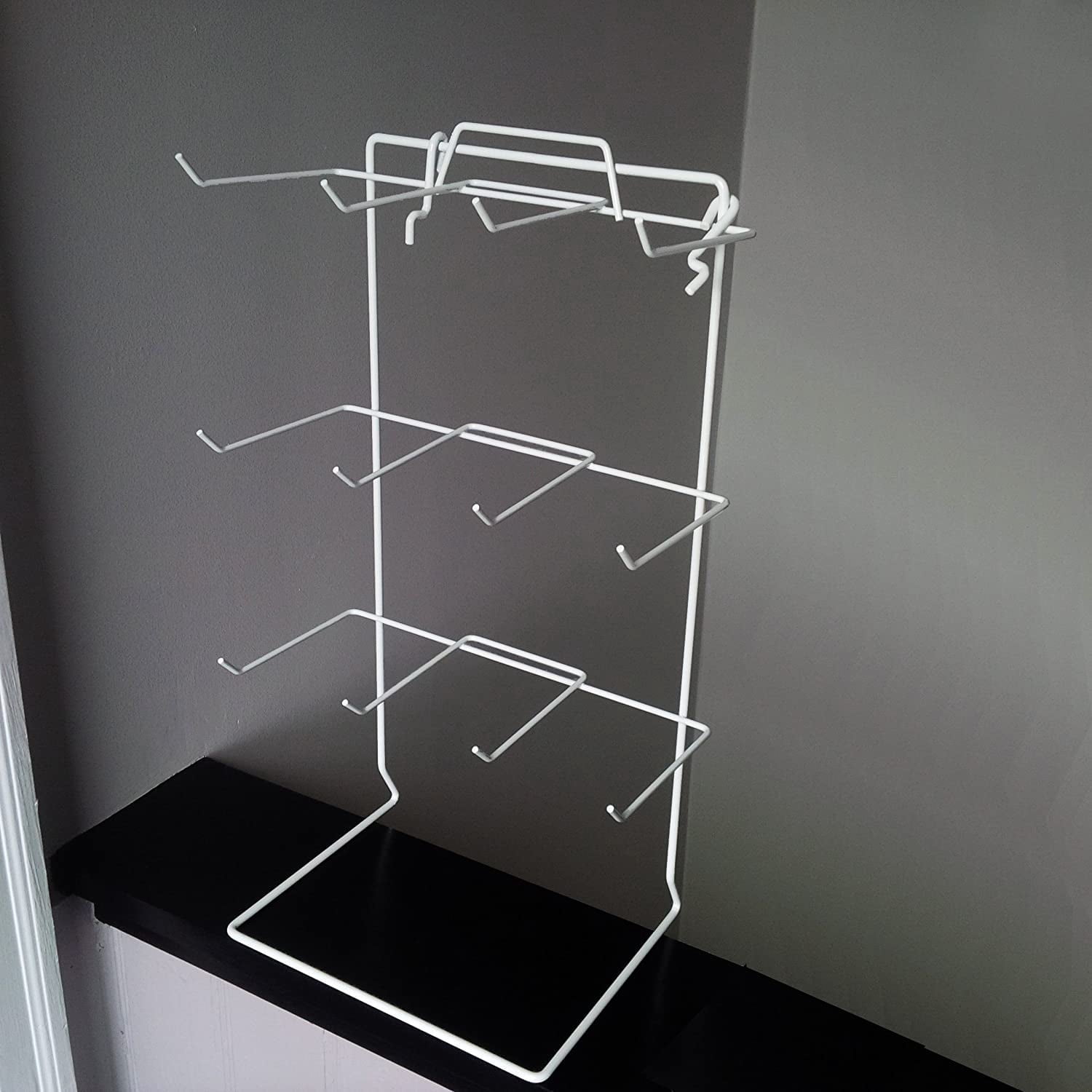 White 12 Peg Hook Counter Top Display Rack (Holds 3" x 5" Item