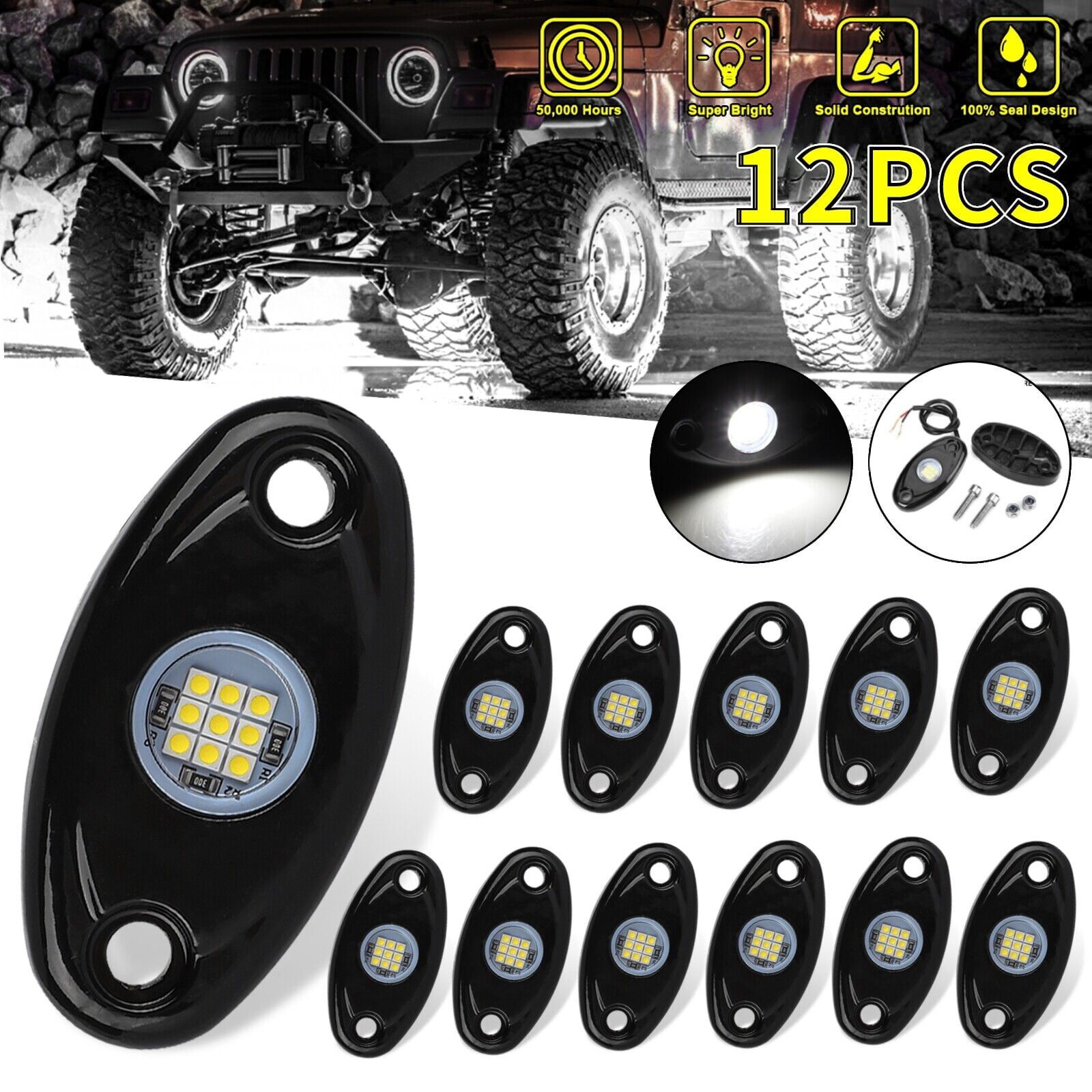 White 12 Pods CREE LED Rock Underbody Lights for JEEP Offroad Truck ATV
