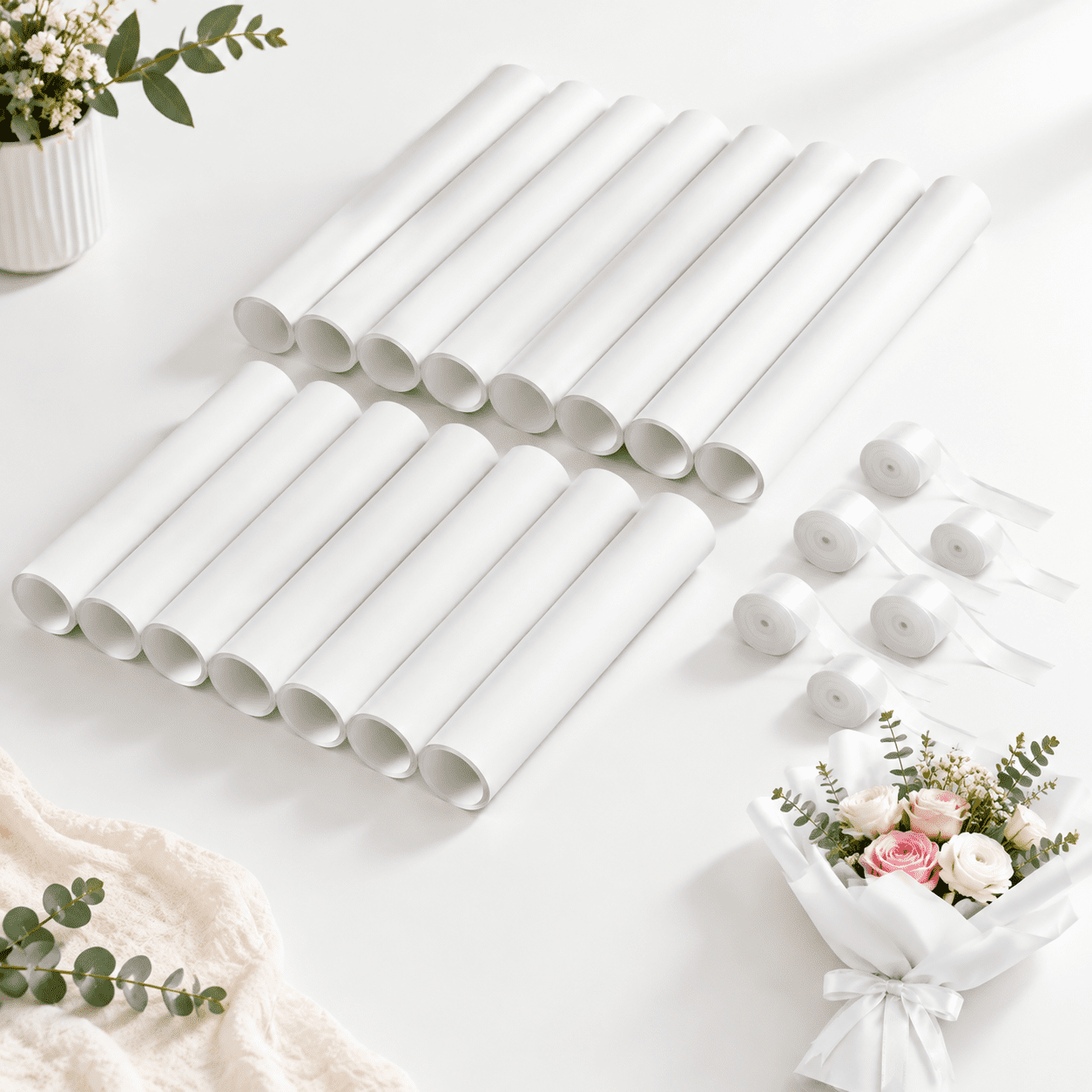 Flower Ribbion White 120 Sheet Waterproof Flower Bouquet Gift Wrapping Paper with ...