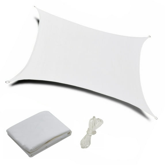 White 12ft x 12ft Waterproof Sun Shade Sail Canvas Sun Awning Shelter, UV Block Canopy For Garden Patio