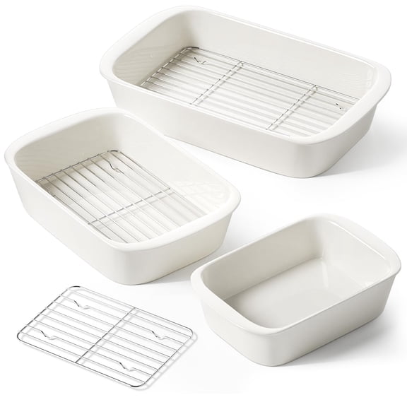 White 13.7"/11"/8.3" 3-Piece Ceramic Rectangular Bakeware Set For Oven Cooking