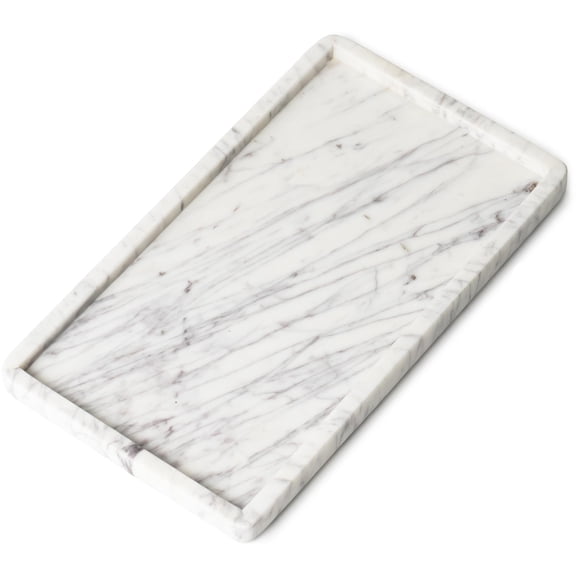 White 13" x 7.5" x 0.8" Stone Serving Tray for Bathroom Countertop, Kitchen Counter, or Catchall