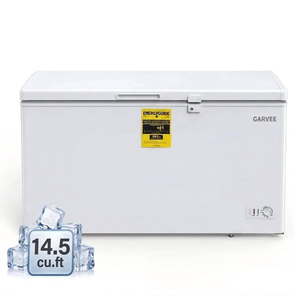 White 14.5 Cu.Ft Household Chest Freezer, Mechanical Temperature Control Horizontal Deep Freezer Equipped With Universal Wheels And Storage Baskets For Kitchen Daily Use