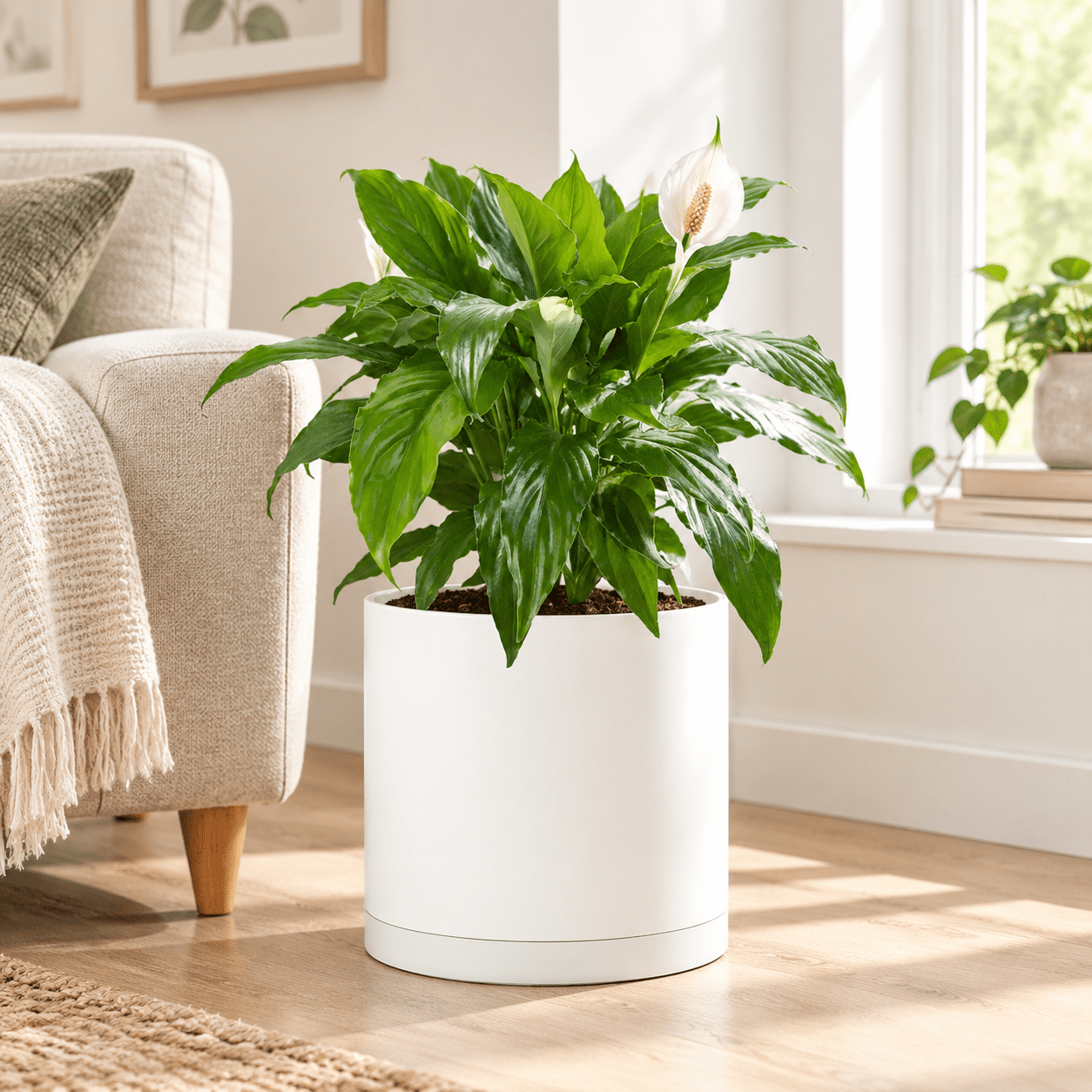 White 14 Inch Cylinder Plastic Plant Pot, Modern Round Planter with ...