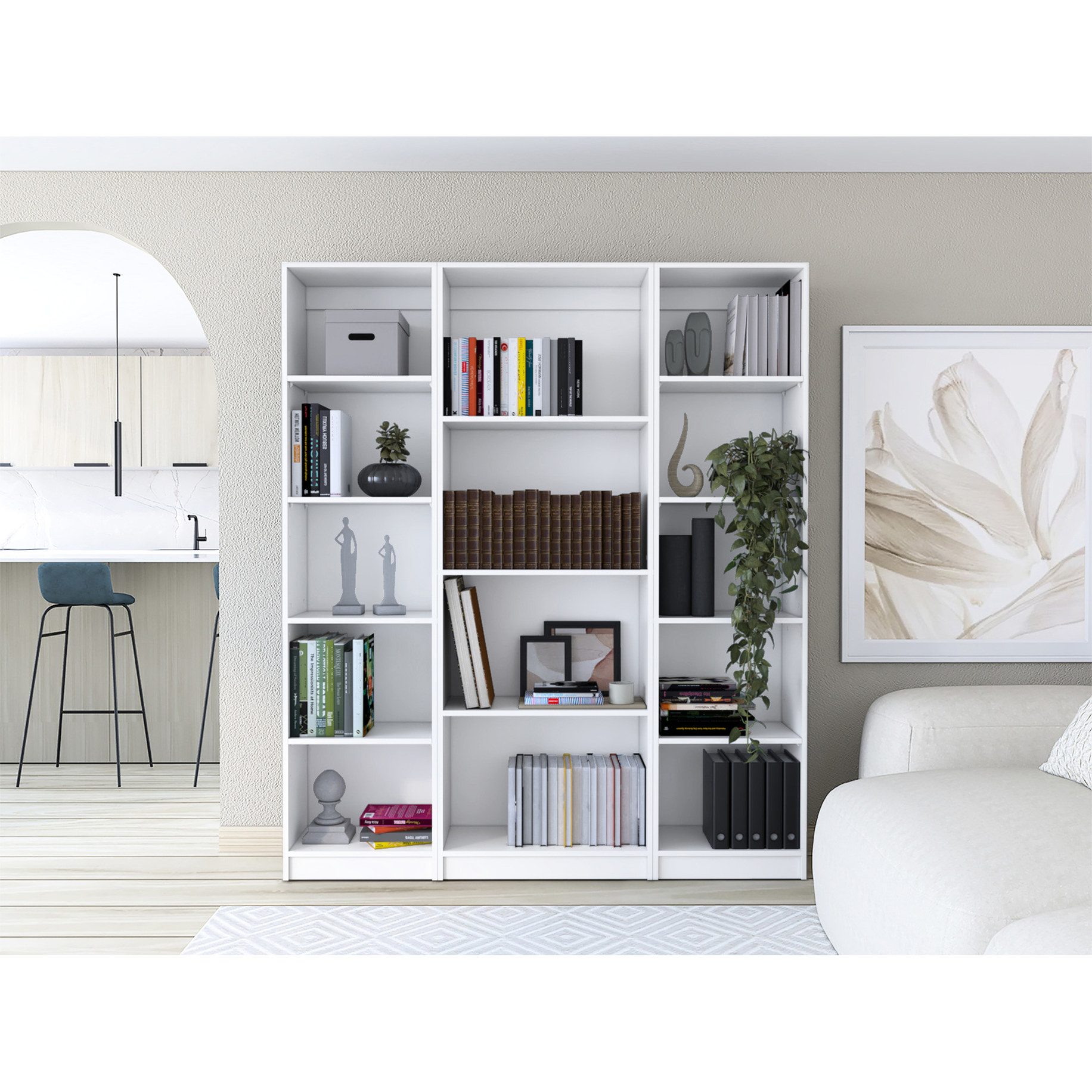 White, 14 - Shelf, 3 - Piece Set - Slim Profile, Open Storage - Tight
