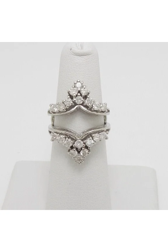 White 14K Plated Ring Wrap Guard Enhancer Moissanite White Cut Round CT 2