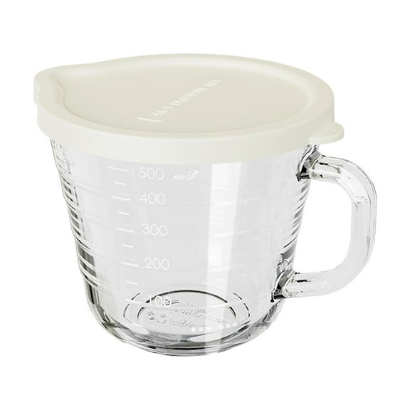 White 15*11 Cm Glass Cooking Cup with Graduated Spout， Modern Glass Measuring Cup Microwave Baking Bowl with Handle Capacity Metric Markings Transparent Pour Spout Kitchen for Cooking Mixing Serving